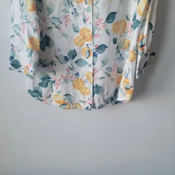Chicos womens 100% linen shirt size 12 no Iron  lemon flower 3/4 sleeve - Picture 4 of 8